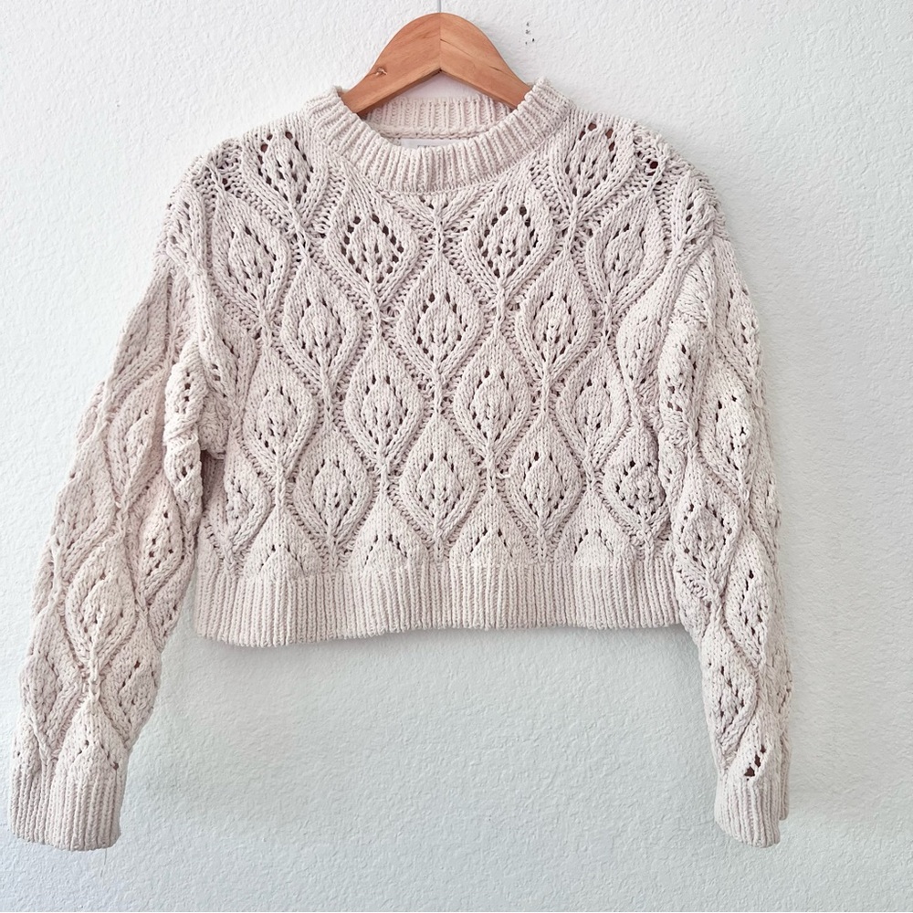 Zara Cream Knit Woven Crop Length Sweater Sz 11-12